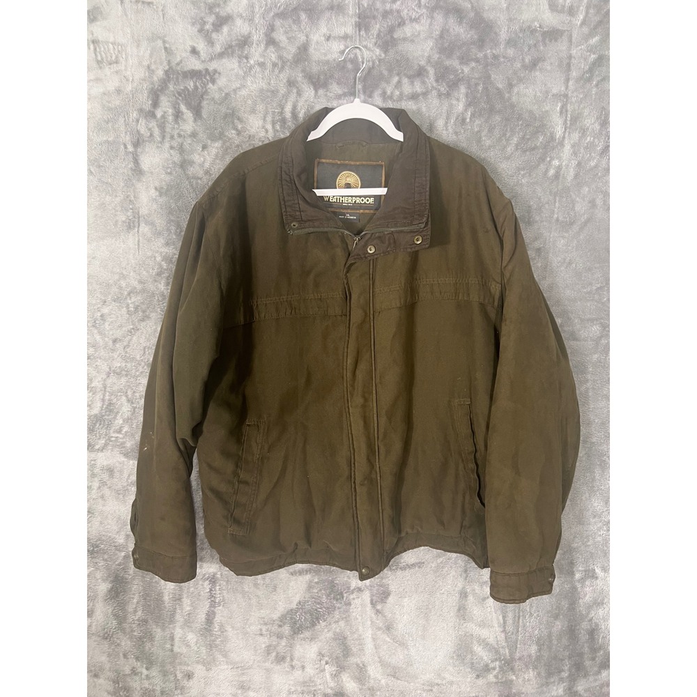 Weatherproof Mens XXL Olive Green Microfiber Faux Suede Full Zip Jacket Coat